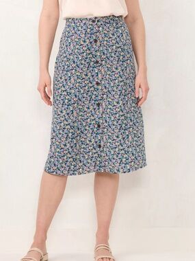 LC Lauren Conrad Navy Floral Knee Length Skirt